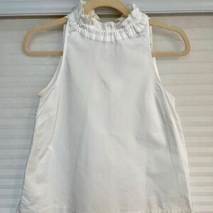 NWT Ann Taylor Ruffle Collar Sleeveless White Cotton Poplin Top, size XXSP